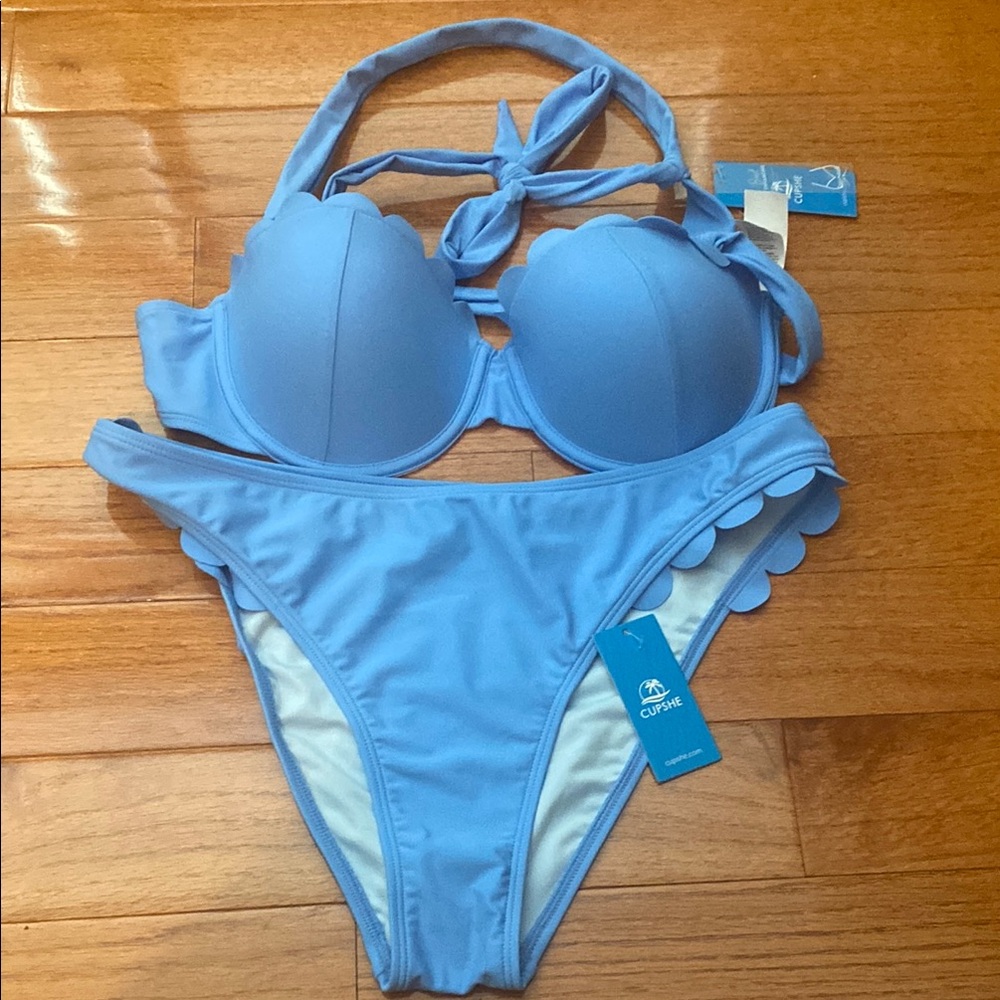Cupshe Blue Classic Bikini Set with Adjustable Straps